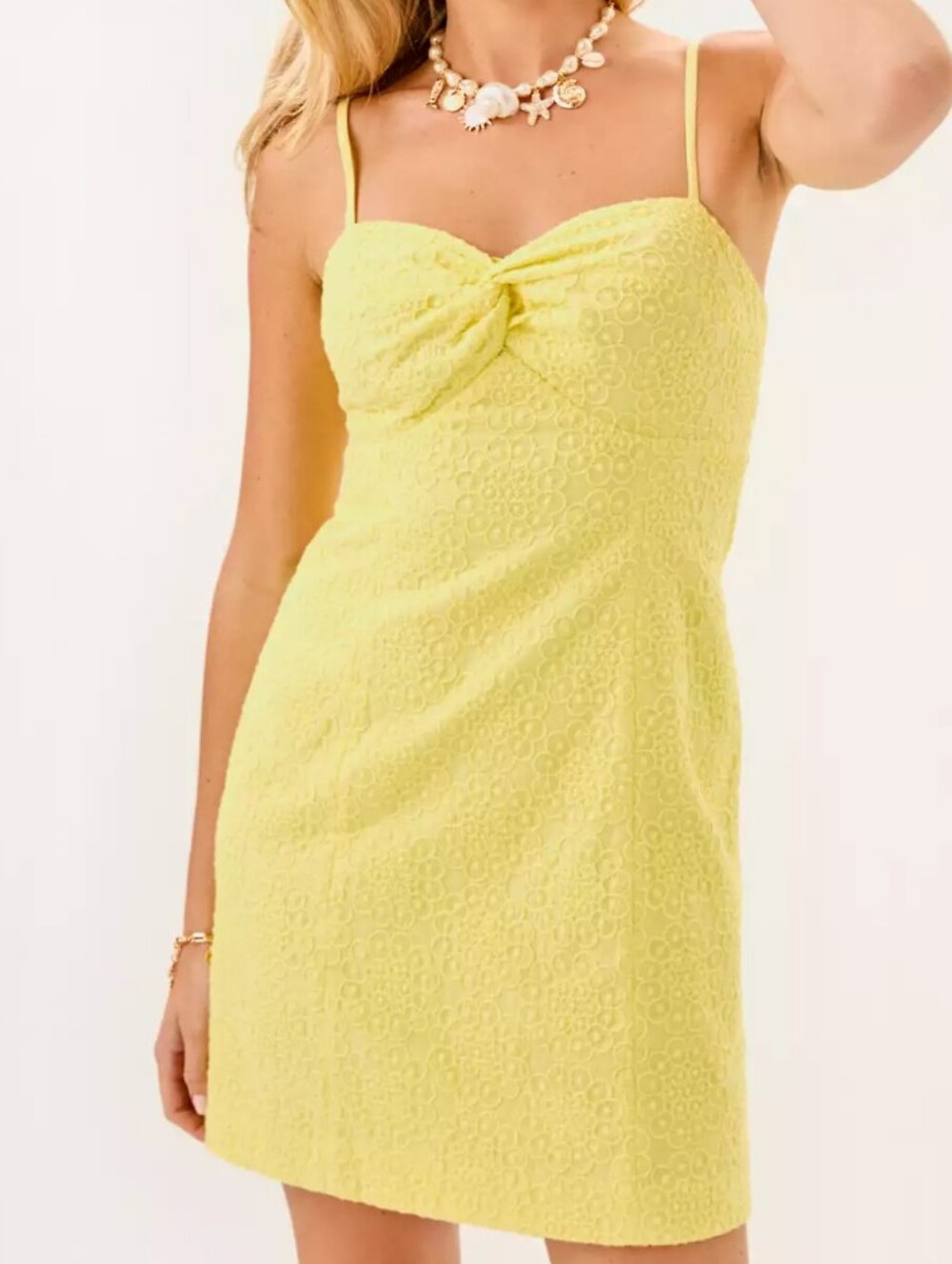 Liilly Pulitzer Lilamae Yellow Eyelet Twist-Front Mini Dress